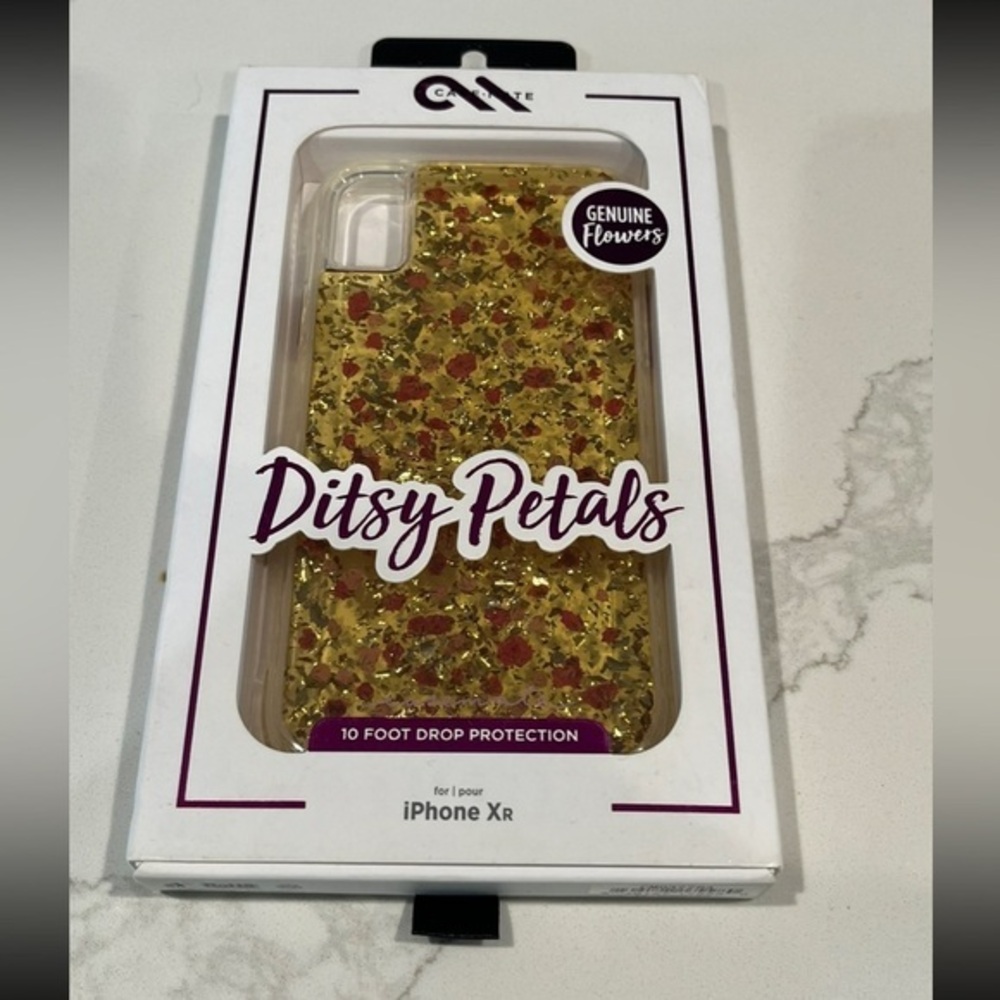 Phone case case-mate Ditsy Petals Floral iPhone XR Case - Gold with Red Accents